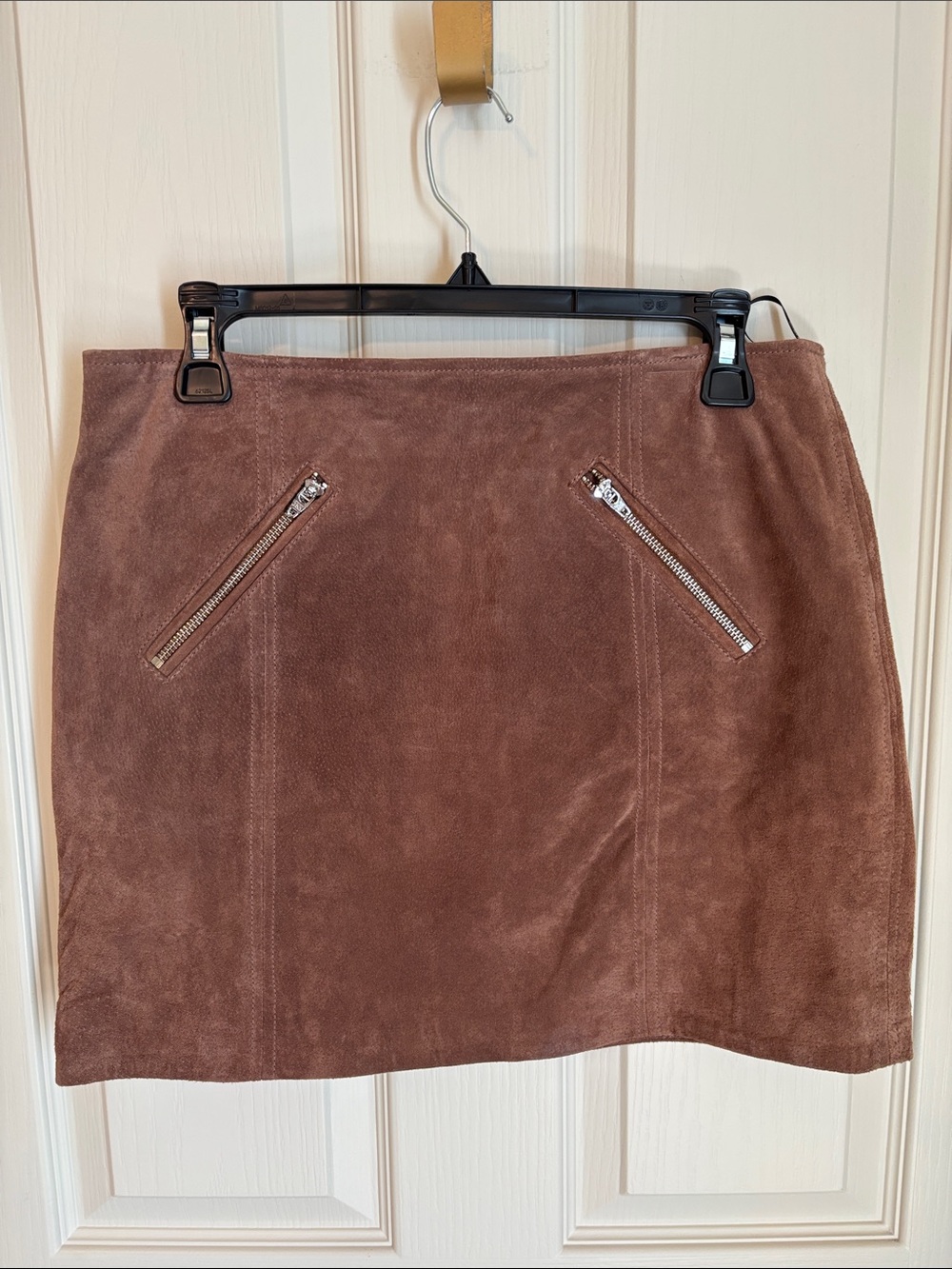 Blank NYC Brown Suede Mini Skirt with Angled Zip Details